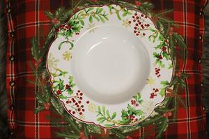 Piros és zöld karácsonyi mély tányér 22cm