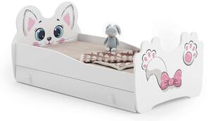 Kobi Animals Ifjúsági ágy ágyneműtartóval - Cica #fehér-rózsaszín