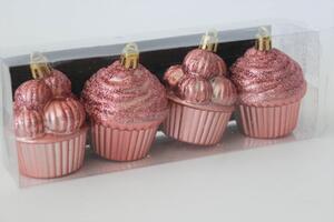 Rózsaszín műanyag karácsonyfadísz muffinok 6cm 4db