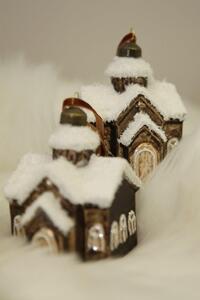 Barna üveg karácsonyfadísz házak 10cm 2-es szett