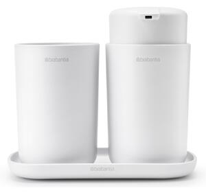 Brabantia ReNew 3db-os fürdőszobai pipere csomag - pumpás folyékonyszappan adagoló, fogkefetartó, pipere tálca, műanyag, fehér - 280382