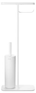 Brabantia MindSet WC-inas - WC-papír tartó állvány polccal, sörtés fejű WC-kefével, acél, szikrázó fehér ásványi textúra - 303883