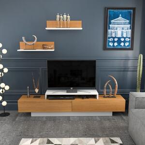 Lusi TV-állvány, fehér-teak, 180 cm
