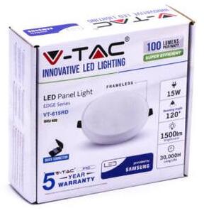 V-TAC süllyeszthető Samsung chipes kerek LED panel 15W hideg fehér - SKU 622