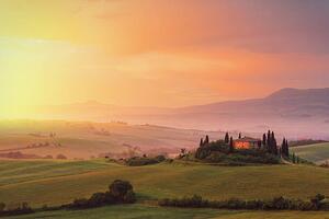 Fotográfia Farm in Tuscany at dawn, mammuth