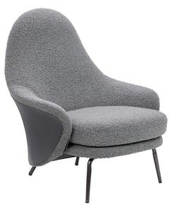 King Home Lobby Teddy Bouclé Fotel Szürke Fekete Acél