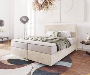 DELIFE Boxspring ágy Dream-Well 160x200 cm kordbársony bézs zsákrugós matraccal és visco topperrel