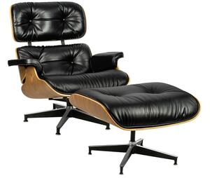 King Home Lounge Soft Premium Széles Fotel Lábtartóval Fekete Dió Valódi Bőr