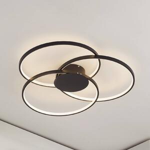 Lindby LED mennyezeti lámpa Riley, fekete, 3,000 K, dimmelhető, dimmelhető, Fekete, Nappali / Étkező, Alumínium, Modern