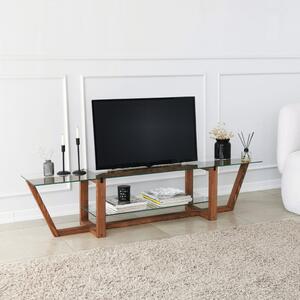 Amalfi üveg TV-állvány, dió, 158 cm