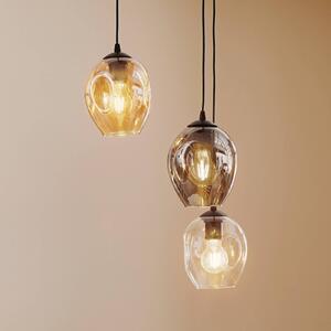 EMIBIG LIGHTING Starla függő lámpa, üveg grafit/borostyán/átlátszó, 3 izzós, kerek, dimmelhető, Fekete, Nappali / Étkező, Üveg, Modern