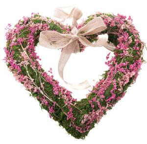 Függő mohaszív szárított virágokkal, rózsaszínű, 25 x 3,5 cm