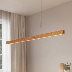 Lindby Alimara LED-es fa függőlámpa, fa, hossza 138 cm, dimmelhető, Világos fa, Nappali / Étkező, fém, Modern