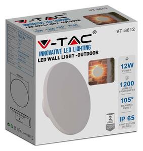 V-TAC indirekt világítású 12W kültéri, kerek fehér fali LED lámpa, meleg fehér - SKU 6785