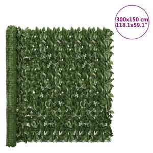 VidaXL sötétzöld leveles belátás elleni erkélyparaván 300 x 150 cm