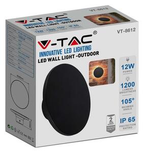 V-TAC indirekt világítású 12W kültéri, kerek fekete LED lámpa, meleg fehér - SKU 6787