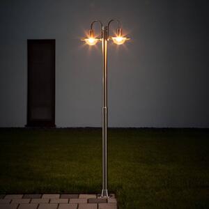 Lindby oszloplámpa Damion, 200 cm, 2-lámpás, E27, IP44, dimmelhető, Alu / szürke / cink, Rozsdamentes acél, Modern