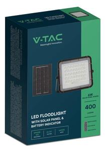 V-TAC 5000mAh napelemes LED reflektor 6W hideg fehér, 400 Lumen, fekete házzal - SKU 7821