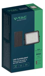 V-TAC 6000mAh napelemes LED reflektor 10W hideg fehér, 800 Lumen, fekete házzal - SKU 7823