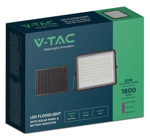 V-TAC 16000mAh napelemes LED reflektor 20W hideg fehér, 1800 Lumen, fekete házzal - SKU 7827