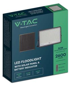 V-TAC 20000mAh napelemes LED reflektor 30W természetes fehér, 2600 Lumen, fekete házzal - SKU 7830