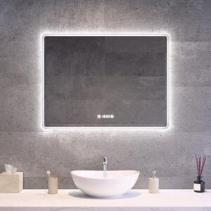 Fekvő fürdőszobai LED tükör 80x60cm | Páramentesítő - Óra - Fényerő és színhőmérséklet szabályozás | Welland Kath