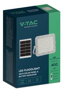 V-TAC 5000mAh napelemes LED reflektor 6W hideg fehér, 400 Lumen, fehér házzal - SKU 7839