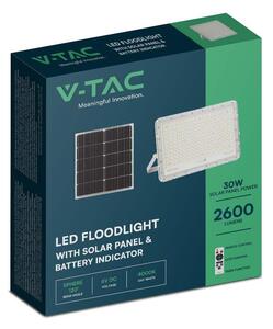V-TAC 20000mAh napelemes LED reflektor 30W hideg fehér, 2600 Lumen, fehér házzal - SKU 7847