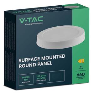 V-TAC felületre szerelhető, műanyag házas, kerek LED panel 6W, meleg fehér - SKU 7870
