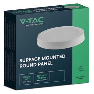V-TAC felületre szerelhető, műanyag IP20, kerek LED panel 18W, természetes fehér - SKU 7877
