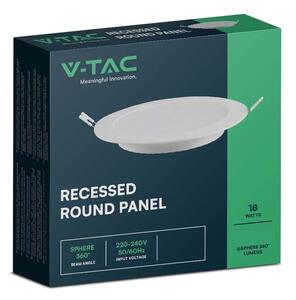 V-TAC süllyeszthető, műanyag IP20, kerek LED panel 18W, meleg fehér - SKU 7864