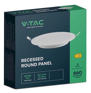 V-TAC süllyeszthető, műanyag házas, kerek LED panel 6W, meleg fehér - SKU 7858