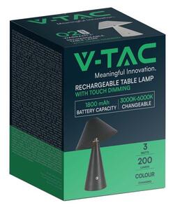 V-TAC 3W fekete fém, érintéssel vezérelhető akkumulátoros LED lámpa, CCT - SKU 7947