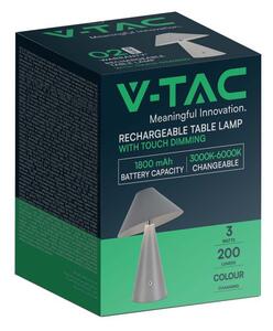 V-TAC 3W szürke fém, érintéssel vezérelhető akkumulátoros LED lámpa, CCT - SKU 7949