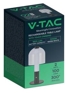 V-TAC 2W fekete, érintéssel vezérelhető akkumulátoros üveg LED lámpa, meleg fehér - SKU 7988