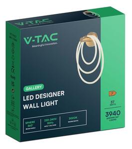 V-TAC 3 körös 37W fali lámpa, arany házzal, meleg fehér - SKU 15348