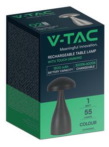 V-TAC 1W fekete, érintéssel vezérelhető akkumulátoros LED gomba alakú lámpa, CCT - SKU 7895