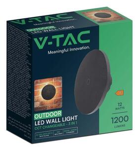 V-TAC indirekt világítású 12W kültéri, kerek fekete LED lámpa. változtatható CCT-vel - SKU 7853