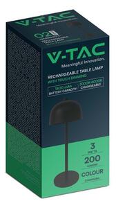 V-TAC 3W fekete, érintéssel vezérelhető akkumulátoros LED ernyő alakú lámpa, CCT - SKU 7985