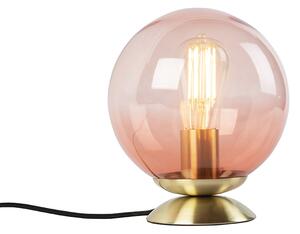 Art deco asztali lámpa sárgaréz, rózsaszín üveggel - Pallon