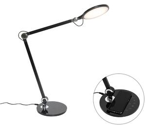 Design asztali lámpa fekete, érintőképernyős LED-del és indukciós töltővel - Don