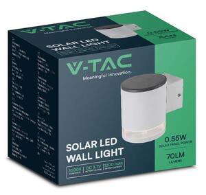 V-TAC napelemes 0.55W fali lámpa, IP54, meleg fehér, fehér házzal - SKU 23013