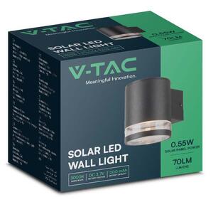 V-TAC napelemes 0.55W fali lámpa, IP54, meleg fehér, fekete házzal - SKU 23012