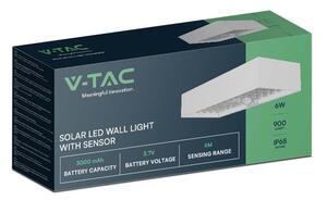 V-TAC napelemes tégla alakú fali lámpa, 6W, természetes fehér, szenzorral, fehér házzal - SKU 10308
