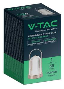 V-TAC 1W antik bronz színű asztali akkumulátoros LED lámpa akril búrával, CCT - SKU 7991