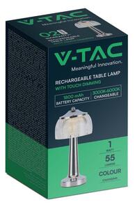 V-TAC 1W francia arany színű asztali akkumulátoros LED lámpa akril búrával, CCT - SKU 7938