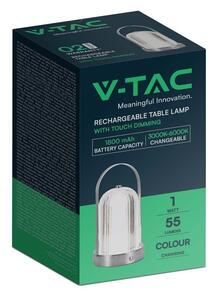 V-TAC 1W króm színű asztali akkumulátoros LED lámpa akril búrával, CCT - SKU 7990