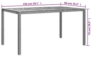 VidaXL szürke polyrattan és akácfa kerti asztal 150 x 90 x 75 cm