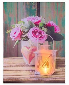 Falikép NEXOS Roses and lantern 30 x 40 cm - 1x LED
