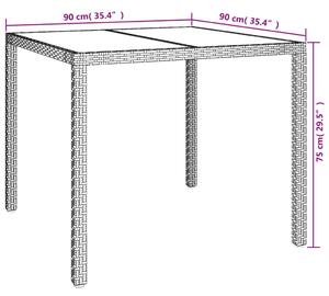 VidaXL barna polyrattan és edzett üveg kerti asztal 90 x 90 x 75 cm